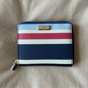Kate Spade Blue, Red, and White Striped Bi-fold Zip Wallet